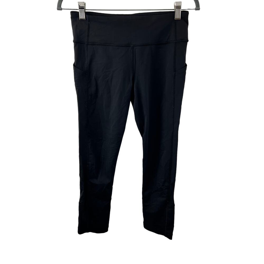 LULULEMON Black Yoga Crop Leggings Elastic Waist Coin Pocket Pull On Size 6